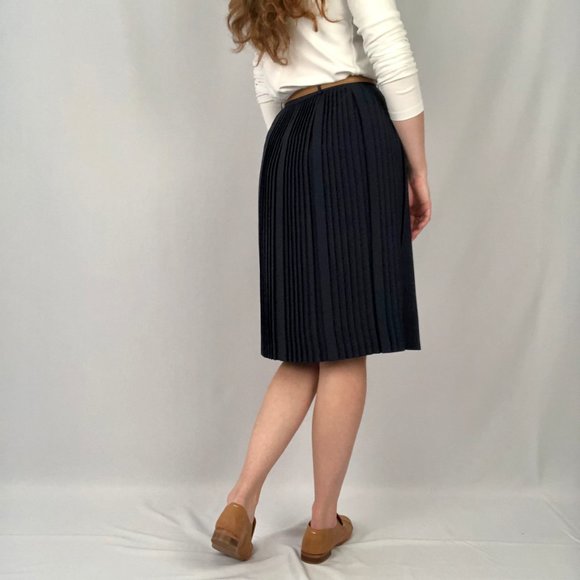 Vintage Micro Pleated High Waisted Midi Skirt Preppy Parisian Academia School - Picture 3 of 6